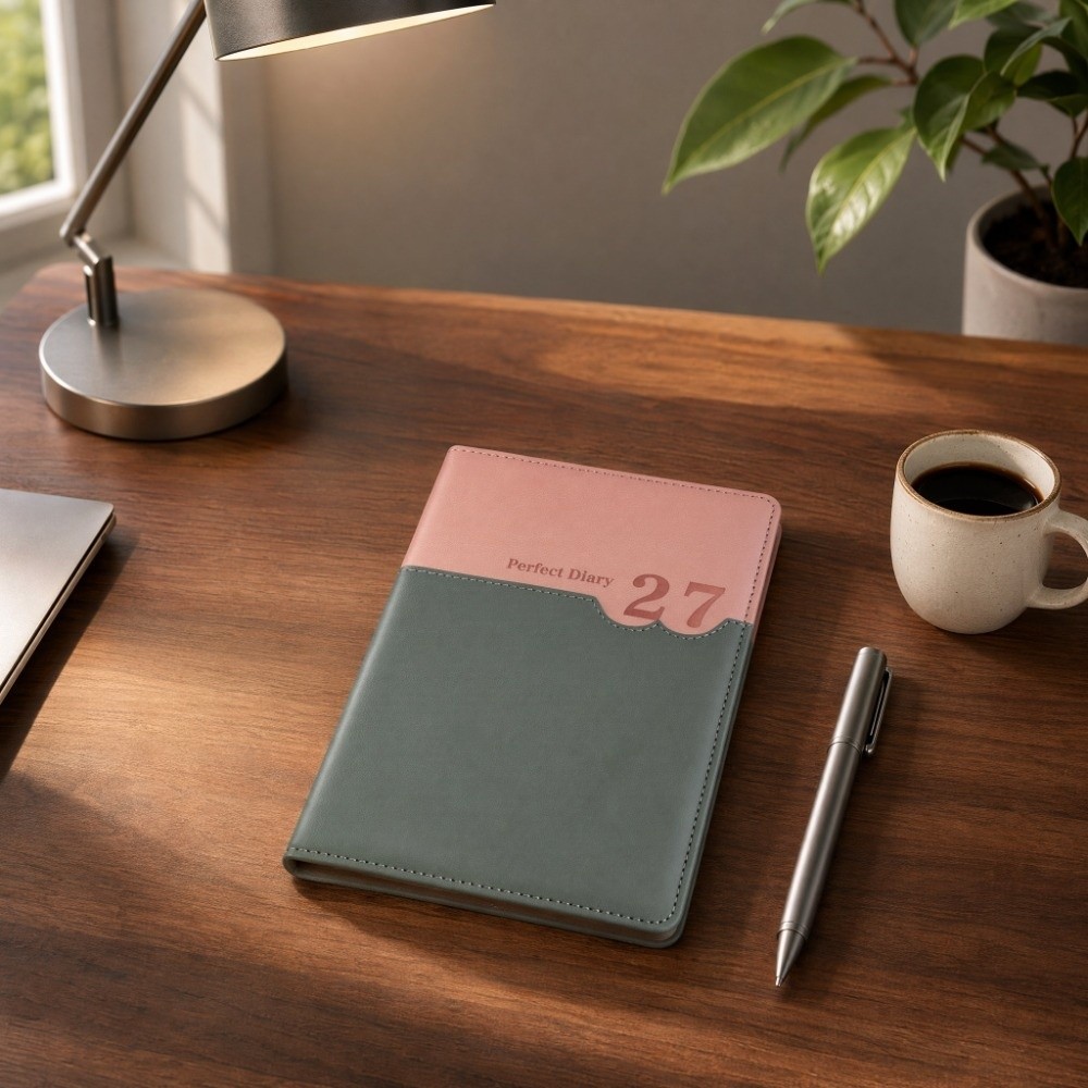 Leather Work Diary Covers - オフィス用スケジュールプランナー2027、320ページのノート、PUレザーカバー、ToDoリスト、日記、メモ帳。