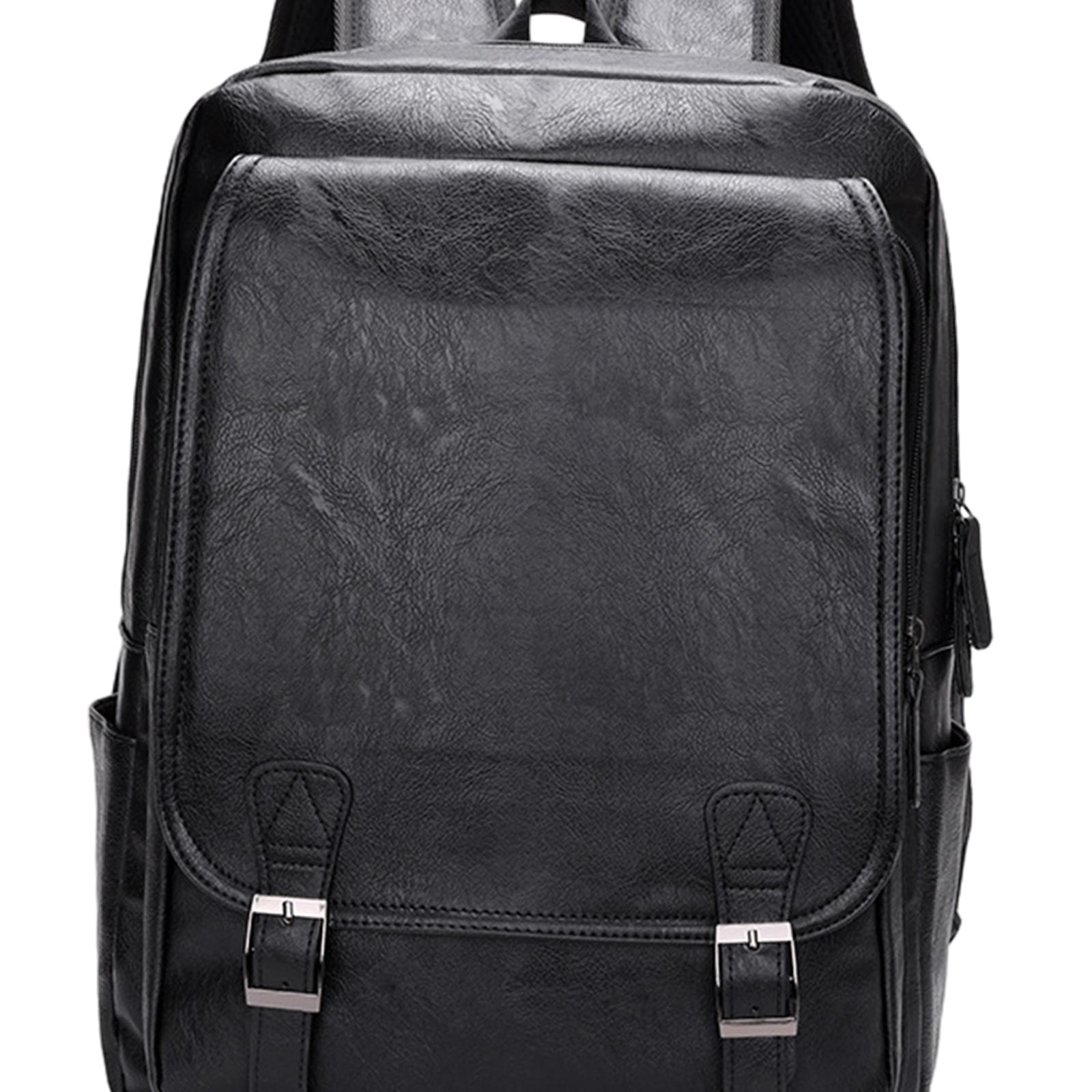 Leather Work Rucksack Mens - メンズ PUレザー製ノートパソコン用バックパック。防水仕様で、15.6インチのパソコンが入る。ビジネスや旅行に最適な、軽量で普段使いにも適したリュックサック。