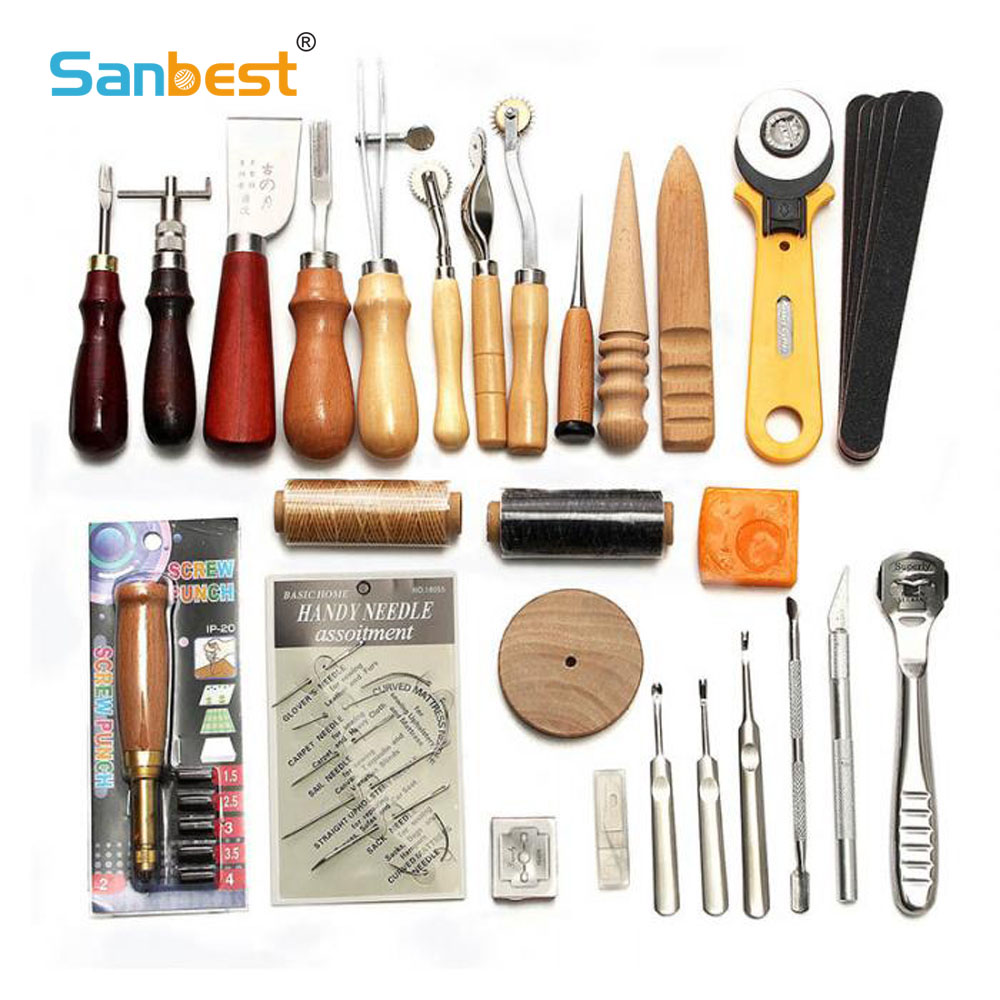 Groover Stitching Tool - Sanbest-プロのレザークラフトツールキット,手縫い,穴カービングパンチ,サドルセット,日曜大工アクセサリー