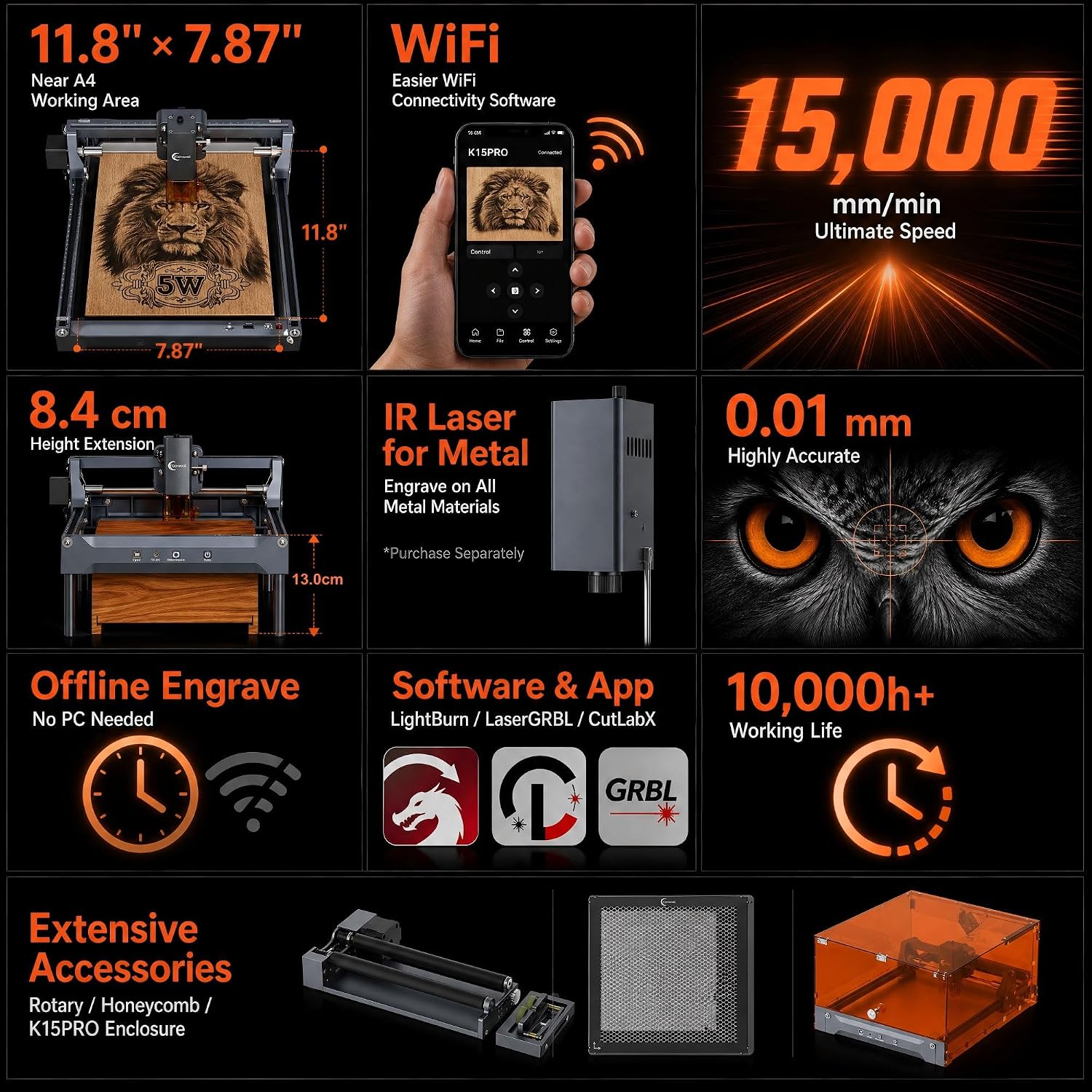 K15 Pro 7Wレーザー彫刻機。アプリで操作可能。作業エ - Leatherwork Machine のレビューと価格