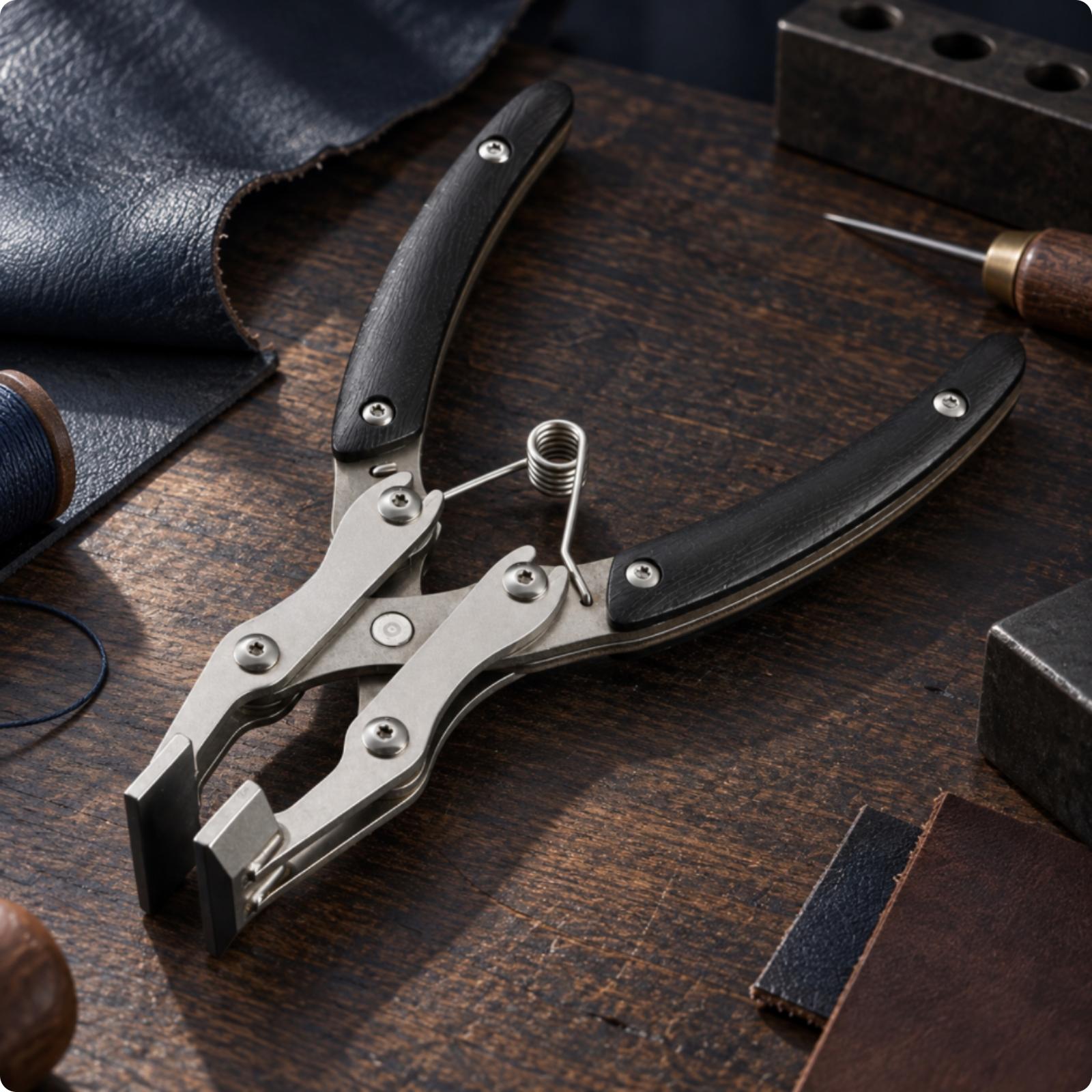 ステンレス製レザー加工用プライヤー。革の端を折り曲げるための - Leatherwork Hand Press のレビューと価格