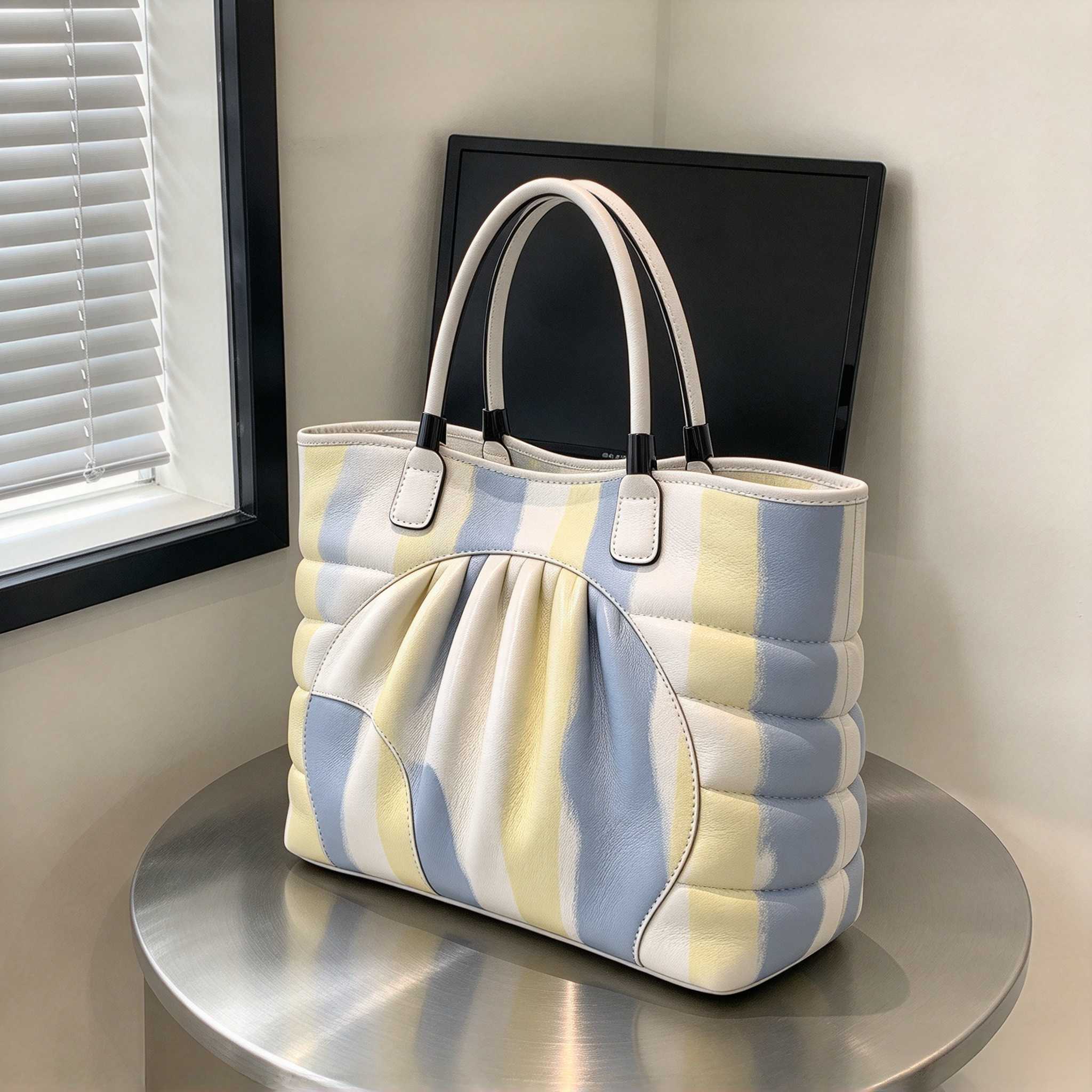 ファッションラグジュアリー、レディース、白、黄、青のストライ - Leatherwork Designs のレビューと価格