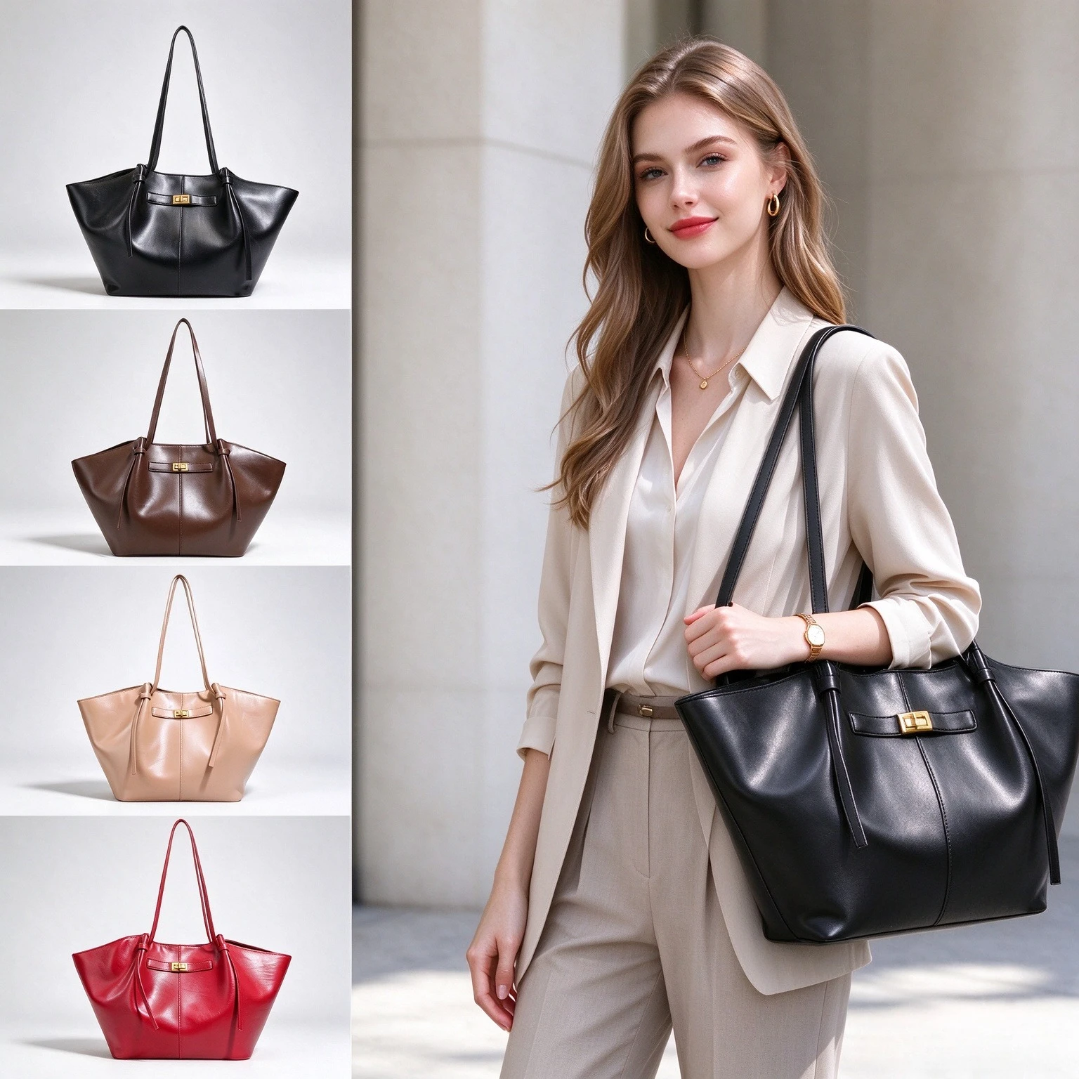 女性向け、高級感のある翼型トートバッグ。大容量で、本革のよう - Leatherwork Designs のレビューと価格
